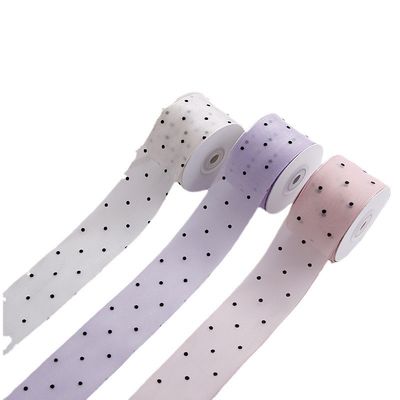 qualità  25mm-50mm Organza Ribbon With Dot Pattern Printed Polyester Organza Ribbon OEM Eco Friendly fabbrica
