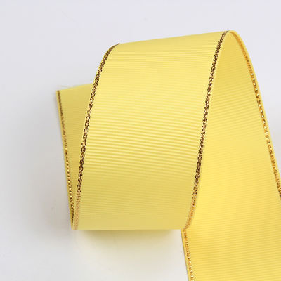 2.5cm Polyester Gold Edge Double Face Grosgrain Ribbon per albero di Natale e maniglie per borse