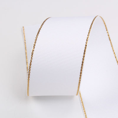 2.5cm Polyester Gold Edge Double Face Grosgrain Ribbon per albero di Natale e maniglie per borse