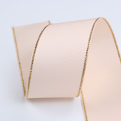 2.5cm Polyester Gold Edge Double Face Grosgrain Ribbon per albero di Natale e maniglie per borse