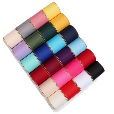 2.5cm Polyester Gold Edge Double Face Grosgrain Ribbon per albero di Natale e maniglie per borse