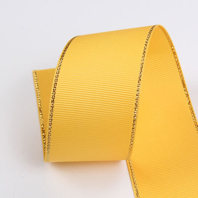 2.5cm Polyester Gold Edge Double Face Grosgrain Ribbon per albero di Natale e maniglie per borse