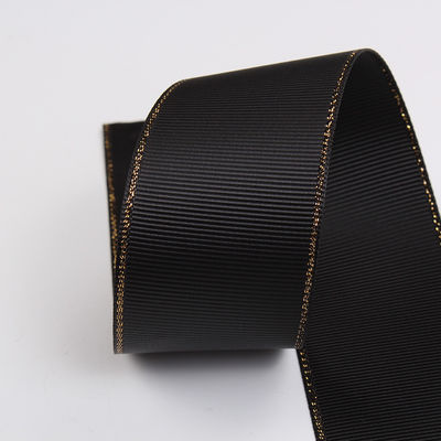 2.5cm Polyester Gold Edge Double Face Grosgrain Ribbon per albero di Natale e maniglie per borse