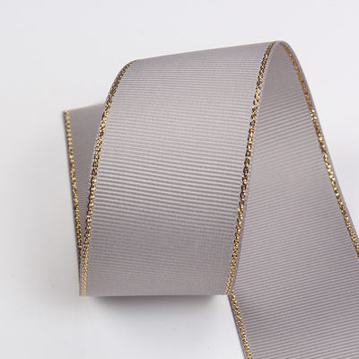 2.5cm Polyester Gold Edge Double Face Grosgrain Ribbon per albero di Natale e maniglie per borse