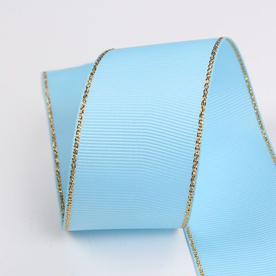 2.5cm Polyester Gold Edge Double Face Grosgrain Ribbon per albero di Natale e maniglie per borse