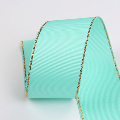 2.5cm Polyester Gold Edge Double Face Grosgrain Ribbon per albero di Natale e maniglie per borse