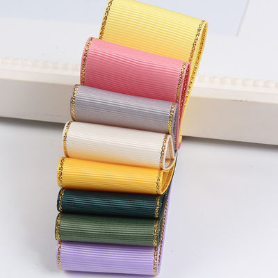2.5cm Polyester Gold Edge Double Face Grosgrain Ribbon per albero di Natale e maniglie per borse