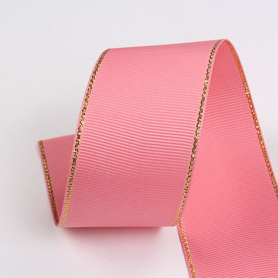 2.5cm Polyester Gold Edge Double Face Grosgrain Ribbon per albero di Natale e maniglie per borse