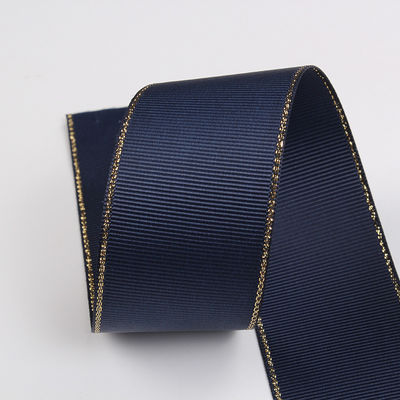2.5cm Polyester Gold Edge Double Face Grosgrain Ribbon per albero di Natale e maniglie per borse