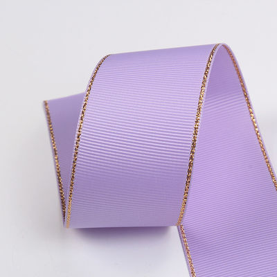 2.5cm Polyester Gold Edge Double Face Grosgrain Ribbon per albero di Natale e maniglie per borse