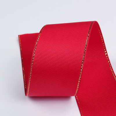 2.5cm Polyester Gold Edge Double Face Grosgrain Ribbon per albero di Natale e maniglie per borse