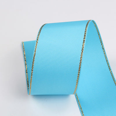 2.5cm Polyester Gold Edge Double Face Grosgrain Ribbon per albero di Natale e maniglie per borse