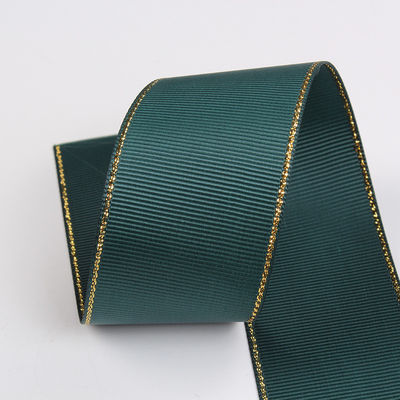 2.5cm Polyester Gold Edge Double Face Grosgrain Ribbon per albero di Natale e maniglie per borse