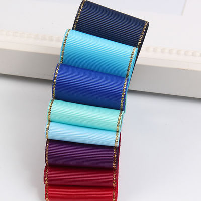 2.5cm Polyester Gold Edge Double Face Grosgrain Ribbon per albero di Natale e maniglie per borse