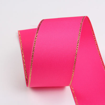 2.5cm Polyester Gold Edge Double Face Grosgrain Ribbon per albero di Natale e maniglie per borse