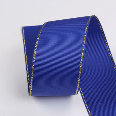 2.5cm Polyester Gold Edge Double Face Grosgrain Ribbon per albero di Natale e maniglie per borse