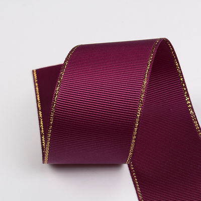 2.5cm Polyester Gold Edge Double Face Grosgrain Ribbon per albero di Natale e maniglie per borse