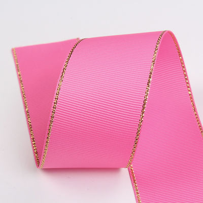 2.5cm Polyester Gold Edge Double Face Grosgrain Ribbon per albero di Natale e maniglie per borse