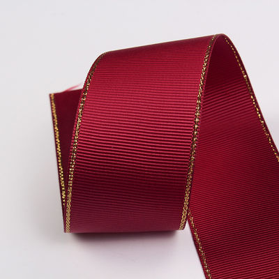 2.5cm Polyester Gold Edge Double Face Grosgrain Ribbon per albero di Natale e maniglie per borse