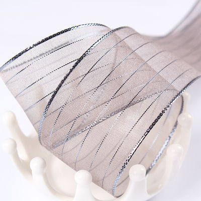10mm-25mm Nastro d'organza in poliestere a strisce dorata per imballaggio e scatole regalo