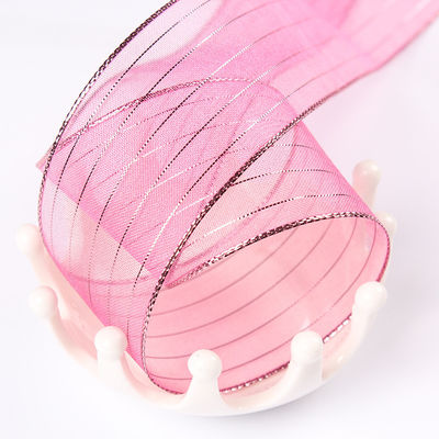 10mm-25mm Nastro d'organza in poliestere a strisce dorata per imballaggio e scatole regalo