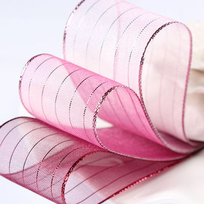 10mm-25mm Nastro d'organza in poliestere a strisce dorata per imballaggio e scatole regalo