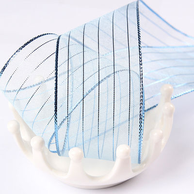 10mm-25mm Nastro d'organza in poliestere a strisce dorata per imballaggio e scatole regalo
