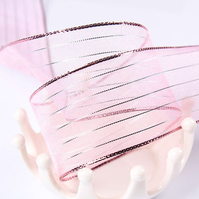 10mm-25mm Nastro d'organza in poliestere a strisce dorata per imballaggio e scatole regalo