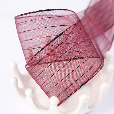 10mm-25mm Nastro d'organza in poliestere a strisce dorata per imballaggio e scatole regalo