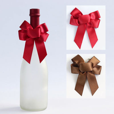 Archi di nastro di satin marrone elastico Imballaggio regalo per bottiglia di vino rosso