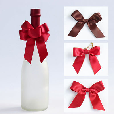 Archi di nastro di satin marrone elastico Imballaggio regalo per bottiglia di vino rosso