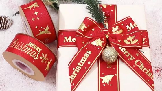 Nastro natalizio stampato in foglio d'oro Nastro natalizio personalizzato rosso