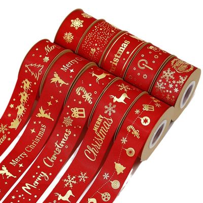 Nastro natalizio stampato in foglio d'oro Nastro natalizio personalizzato rosso