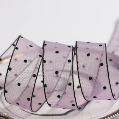 10mm-60mm Dot Velvet Wired Ribbon Ricamo a doppio lato