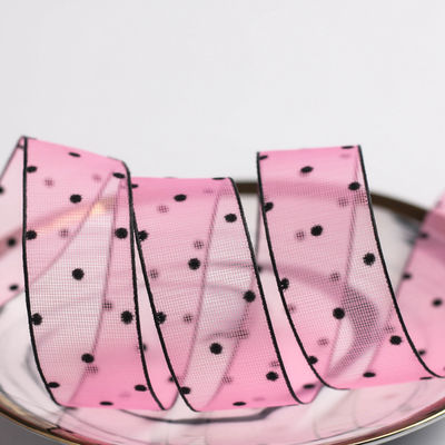10mm-60mm Dot Velvet Wired Ribbon Ricamo a doppio lato