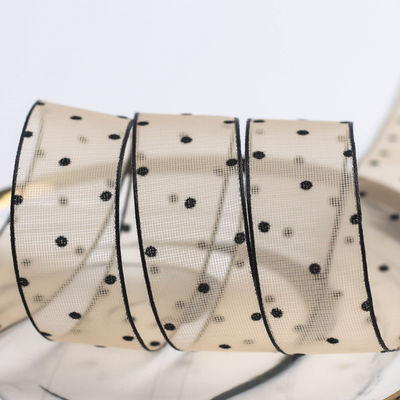 10mm-60mm Dot Velvet Wired Ribbon Ricamo a doppio lato
