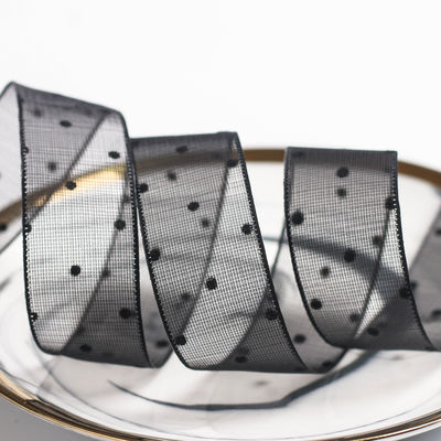10mm-60mm Dot Velvet Wired Ribbon Ricamo a doppio lato