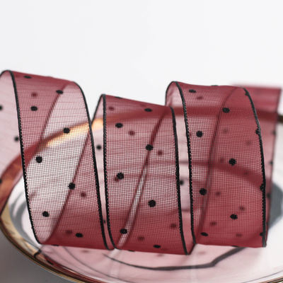 10mm-60mm Dot Velvet Wired Ribbon Ricamo a doppio lato