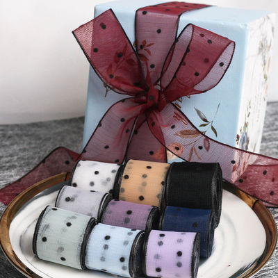 10mm-60mm Dot Velvet Wired Ribbon Ricamo a doppio lato