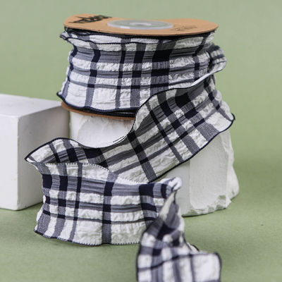 Correa Gattice Blu E Bianco Nastro Gingham 38mm Polyester Nastro di Tartano Rosa
