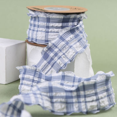 Correa Gattice Blu E Bianco Nastro Gingham 38mm Polyester Nastro di Tartano Rosa