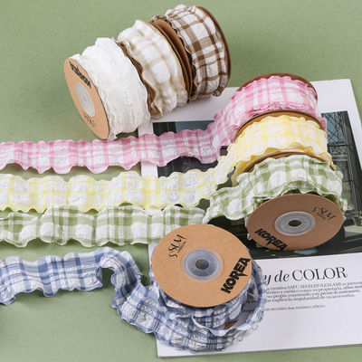 Correa Gattice Blu E Bianco Nastro Gingham 38mm Polyester Nastro di Tartano Rosa