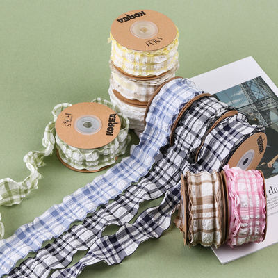 Correa Gattice Blu E Bianco Nastro Gingham 38mm Polyester Nastro di Tartano Rosa