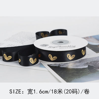 16mm Heart Pattern Gold Foil Printed Ribbon per imballaggio e decorazione regalo