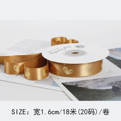 16mm Heart Pattern Gold Foil Printed Ribbon per imballaggio e decorazione regalo