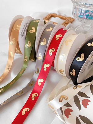 16mm Heart Pattern Gold Foil Printed Ribbon per imballaggio e decorazione regalo