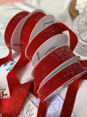 Nastro di velluto luccicante 6mm-38mm Nastro di velluto rosso profondo morbido