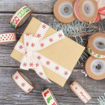 15 mm*3y Nastro regalo di Natale Nastro di cotone bianco stampato per i regali