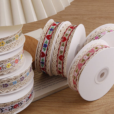 2.5cm Lace Flroal Jacquard Ribbon Gift Packing Polyester Ribbon per l'imballaggio