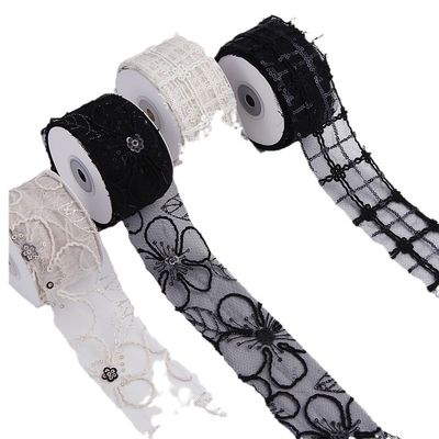 50mm Shinny Polyester Mesh Ribbon con Floral Jacquard Ribbon